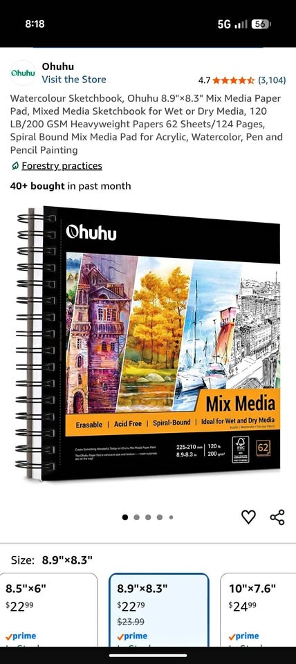 BRAND NEW SEALED 8.9"x8.3" Mix Media Paper Pad