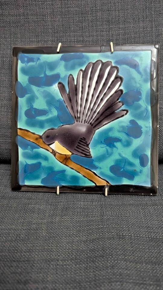 Vintage Miriam Loretto IKON Handglazed Art Tile - Piha, NZ