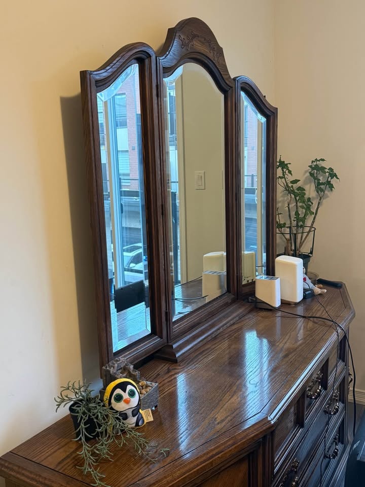 (Move out sale) Dresser with Tri‑Folding Mirror – Dark Brown – M - photo 2