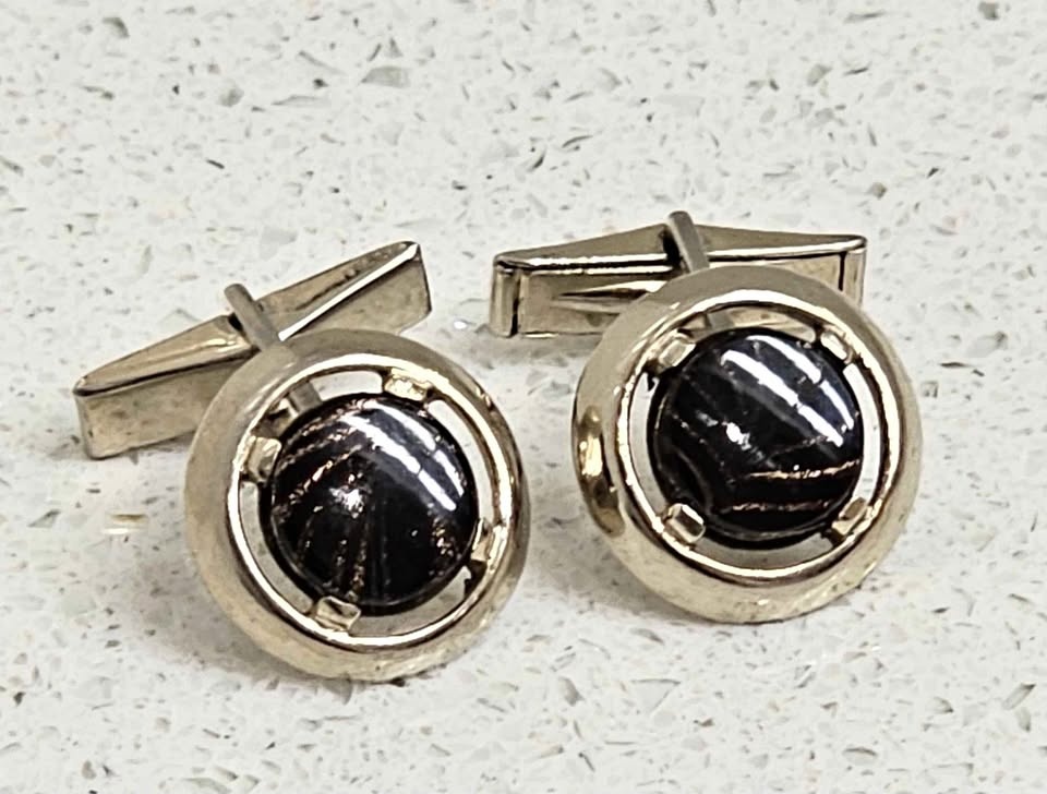 Vintage Sherman Senator Gold Tone Cufflinks w/ Goldstone