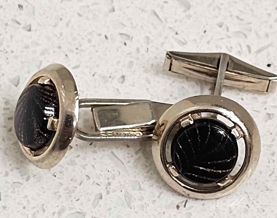 Vintage Sherman Senator Gold Tone Cufflinks w/ Goldstone - photo 2