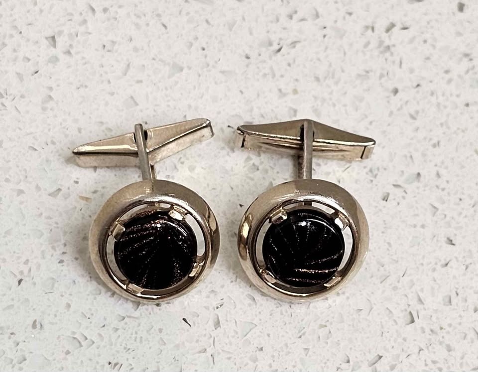 Vintage Sherman Senator Gold Tone Cufflinks w/ Goldstone - photo 4