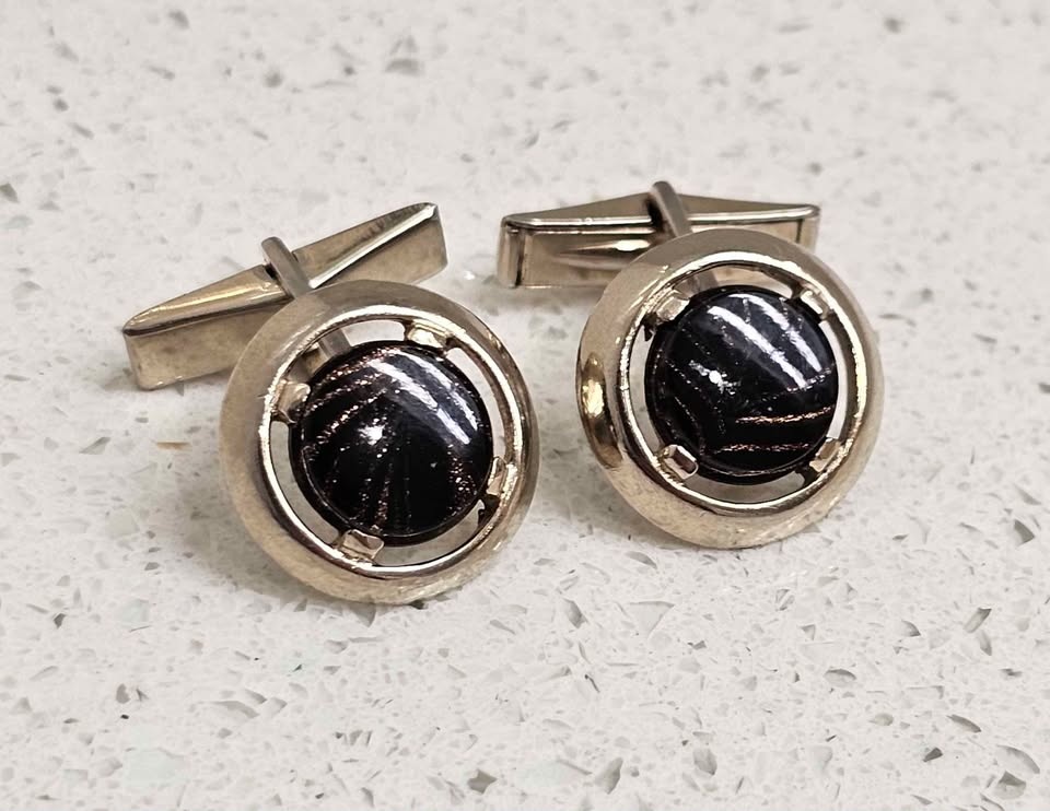 Vintage Sherman Senator Gold Tone Cufflinks w/ Goldstone - photo 5