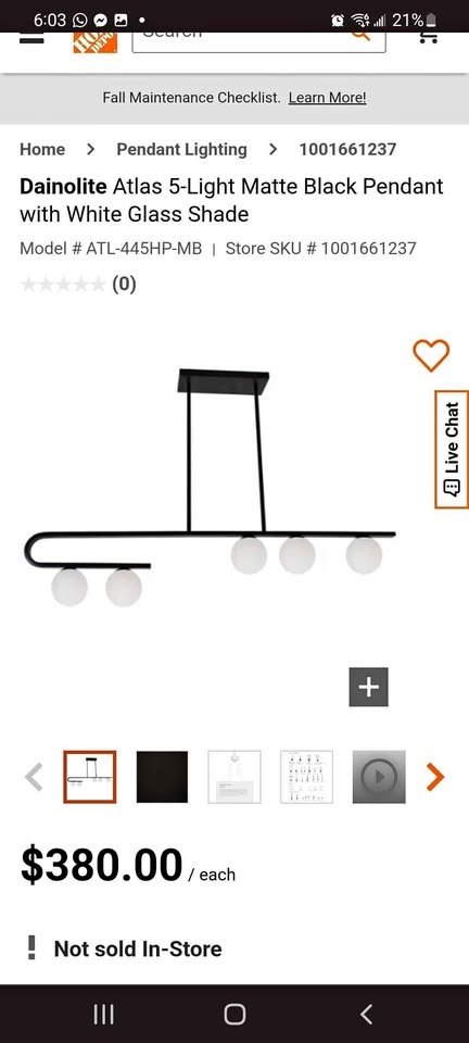 BNIB Dainolite Atlas 5-Light Matte Black Pendant