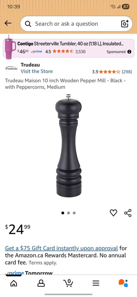 Brand New Trudeau 10 inch Wooden Pepper Mill with Peppercorns - photo 3