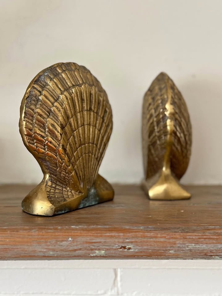 Vintage Brass Sea Shell Bookends | Hollywood Regency Coastal Dec