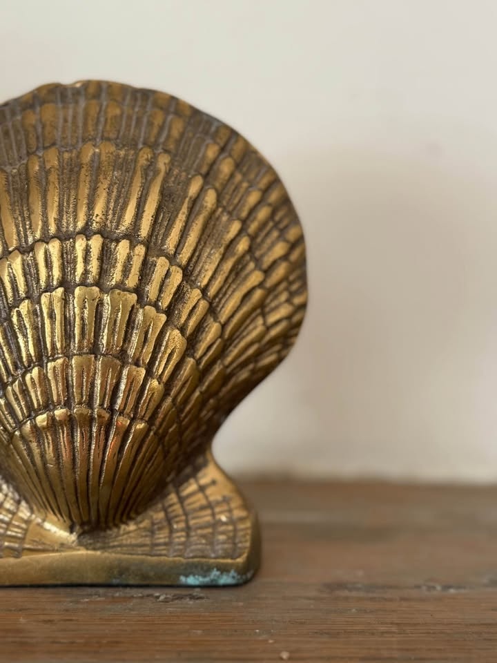 Vintage Brass Sea Shell Bookends | Hollywood Regency Coastal Dec - photo 3