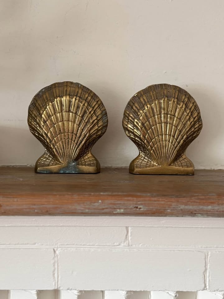 Vintage Brass Sea Shell Bookends | Hollywood Regency Coastal Dec - photo 5
