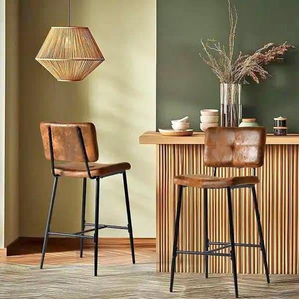 Set of 2 Vintage Suede Counter Stools #1787