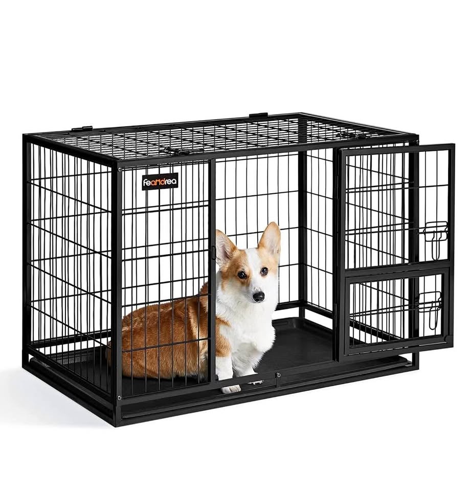Feandrea Dog Crate, Metal Kennel, Removable Tray, L