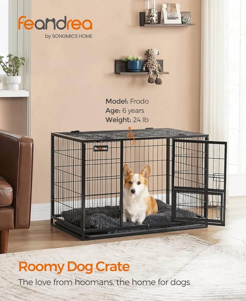 Feandrea Dog Crate, Metal Kennel, Removable Tray, L - photo 2