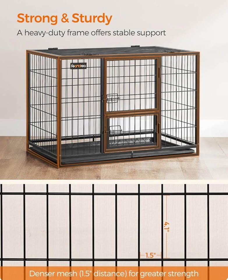 Feandrea Dog Crate, Metal Kennel, Removable Tray, L - photo 3