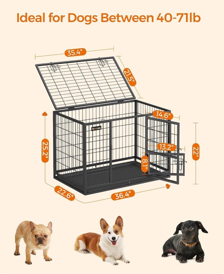 Feandrea Dog Crate, Metal Kennel, Removable Tray, L - photo 4