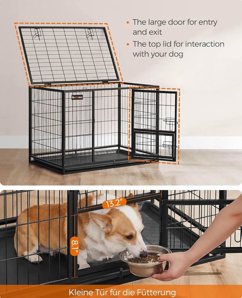 Feandrea Dog Crate, Metal Kennel, Removable Tray, L - photo 5