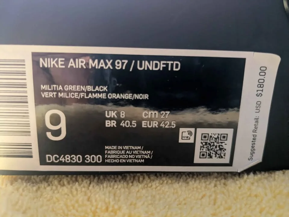 Mens Size# 9/10.5 WMN NIKE AIR MAX 97/UNDFTD-NEW $130 -PKUP image indicator(8)