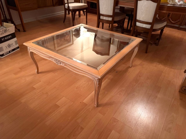 FREE - French Provincial Light Wood Coffee Table with Glass Top