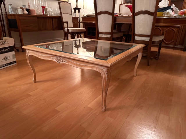 FREE - French Provincial Light Wood Coffee Table with Glass Top - photo 2