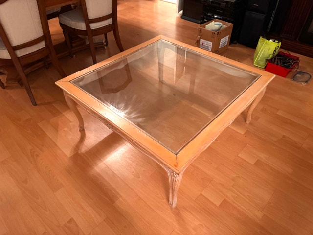 FREE - French Provincial Light Wood Coffee Table with Glass Top - photo 3