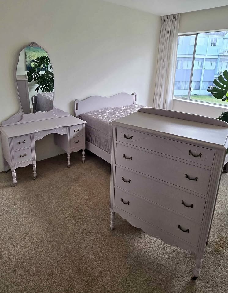 Refinished Bedroom Set (3 pc) - Vanity, Bed, Lingerie Chest
