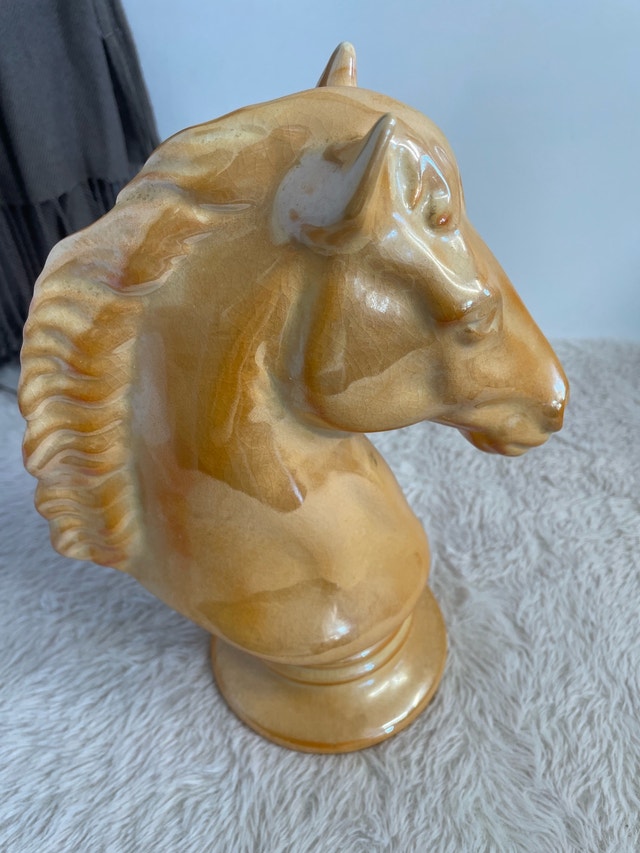 Vintage Glazed Ceramic Horse Head Sculpture 11" - photo 2