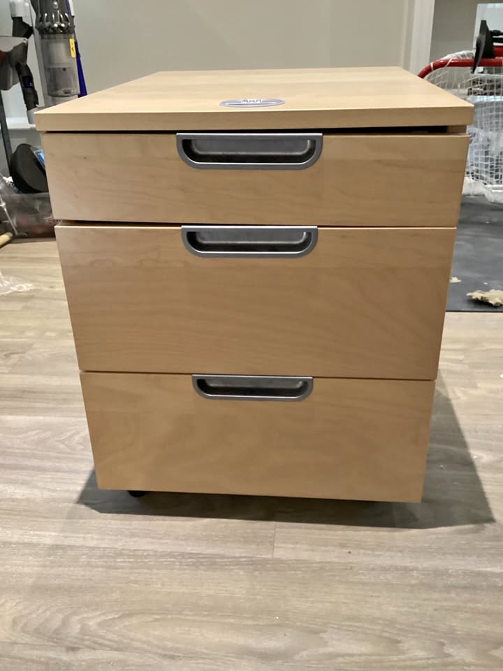 3-Drawer IKEA Rolling Filing Cabinet – Light Wood Finish