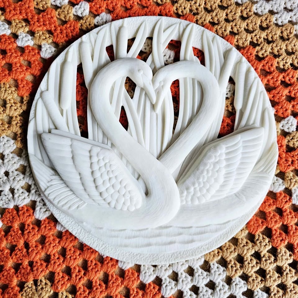 Vintage 70s Swans & Cattails Coral Hawaii Sculpture