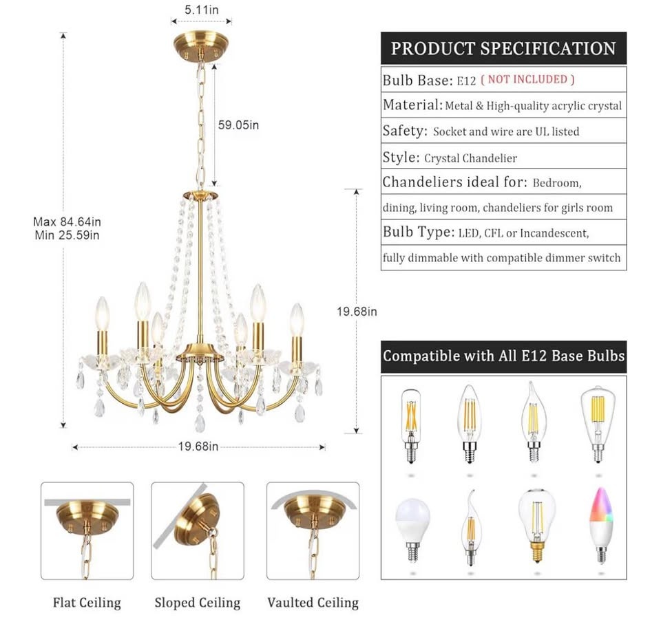 BRAND NEW 6-Lights Gold Chandelier - photo 4