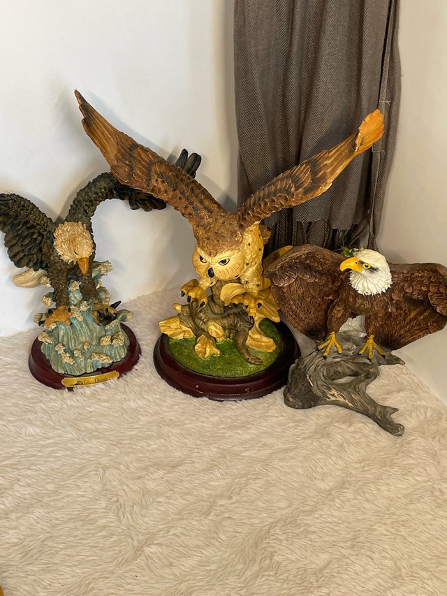Vintage Polyresin Bald Eagle Owl Sculpture Collection