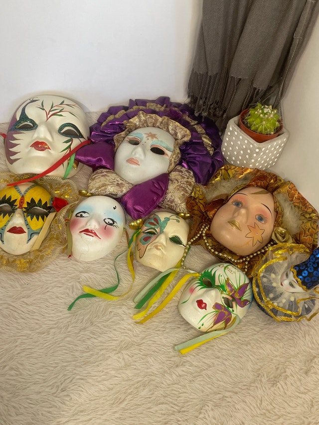 Vintage Porcelain Ceramic Decorative Hand Painted Face Masks
