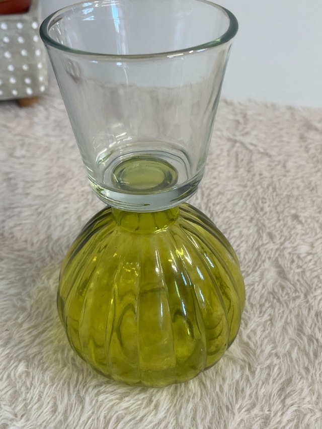Vintage MCM Avocado Green Glass Candle Holder 7” - photo 3