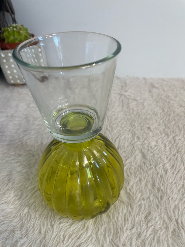 Vintage MCM Avocado Green Glass Candle Holder 7” - photo 4