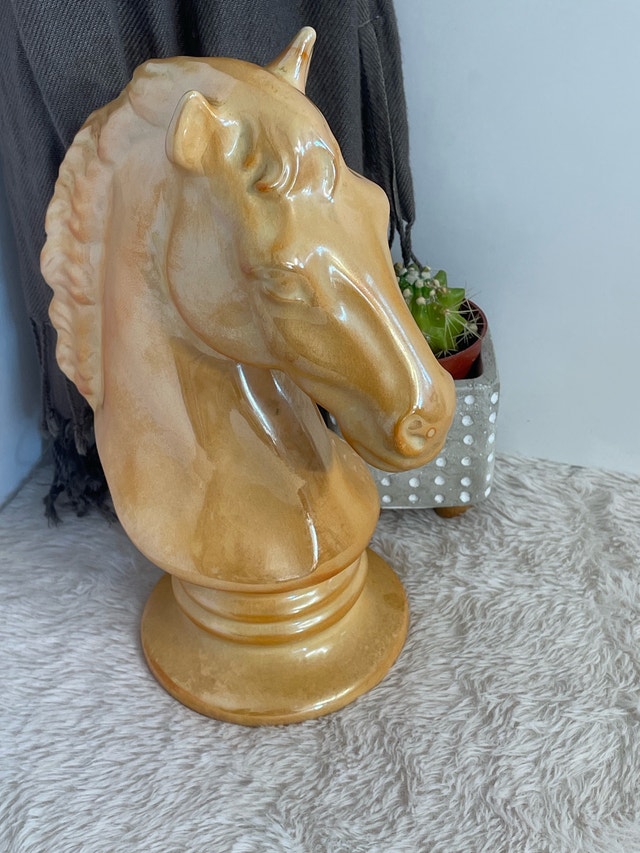 Vintage Glazed Ceramic Horse Head Sculpture 11"