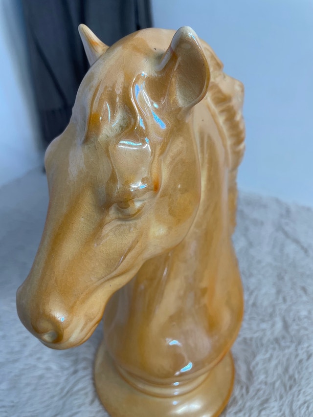 Vintage Glazed Ceramic Horse Head Sculpture 11" - photo 3