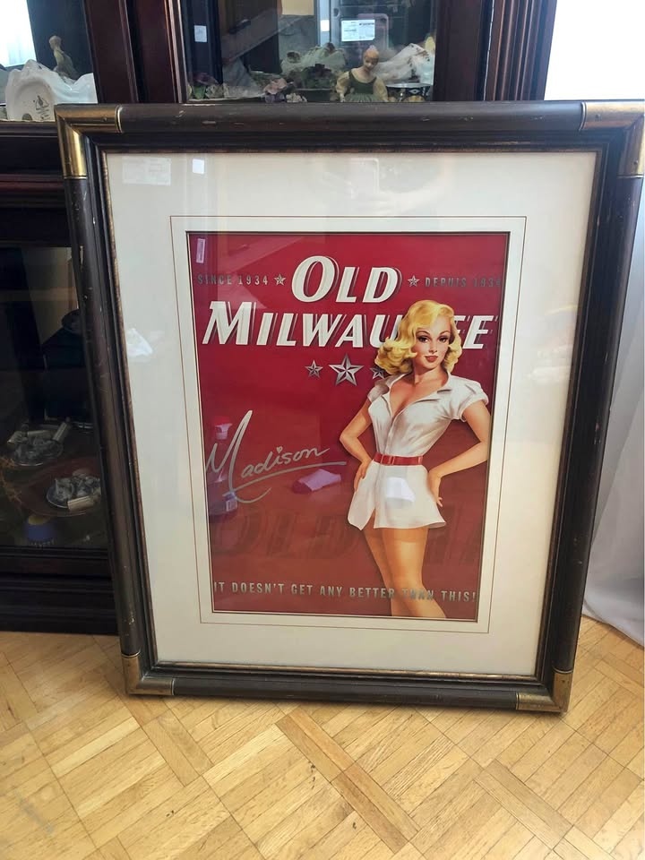 Vintage Old Milwaukee Beer Poster - Retro Pin-Up Style, Framed A