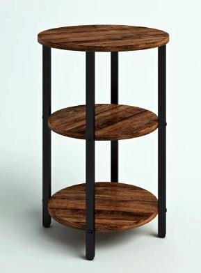 Round End Table with 3-Tier Storage Shelves