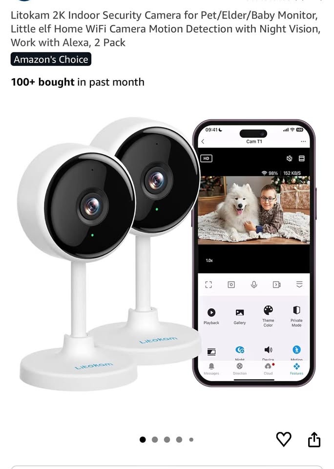Litokam 2K Indoor Security Camera for Pet/Elder/Baby Monitor