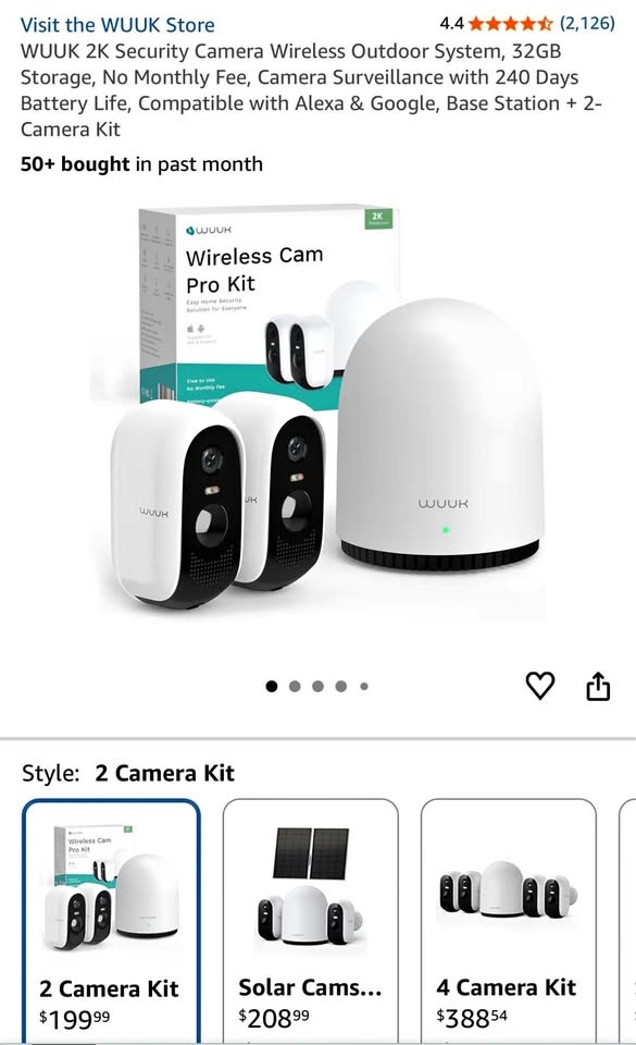 WUUK 2K Security Camera System, 32GB Storage, No Monthly Fee