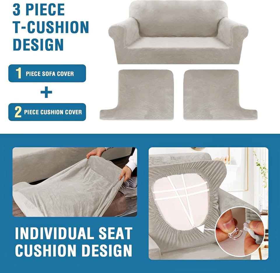 H.VERSAILTEX Velvet Loveseat Slipcover - Oatmeal