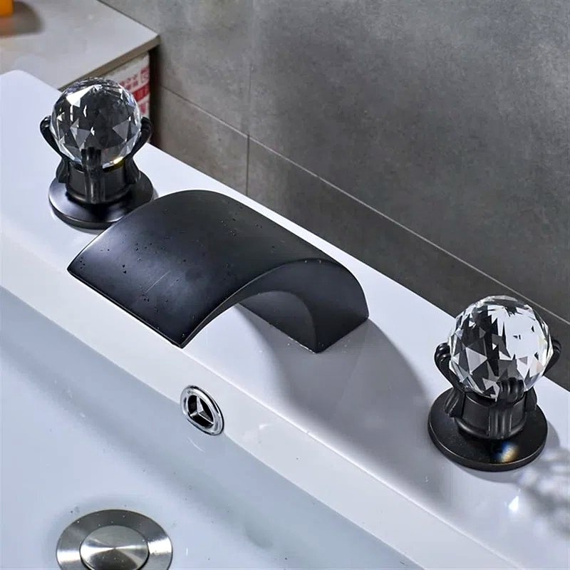 Widespread 2-Handle Bathroom Faucet - Crystal Knobs, Black