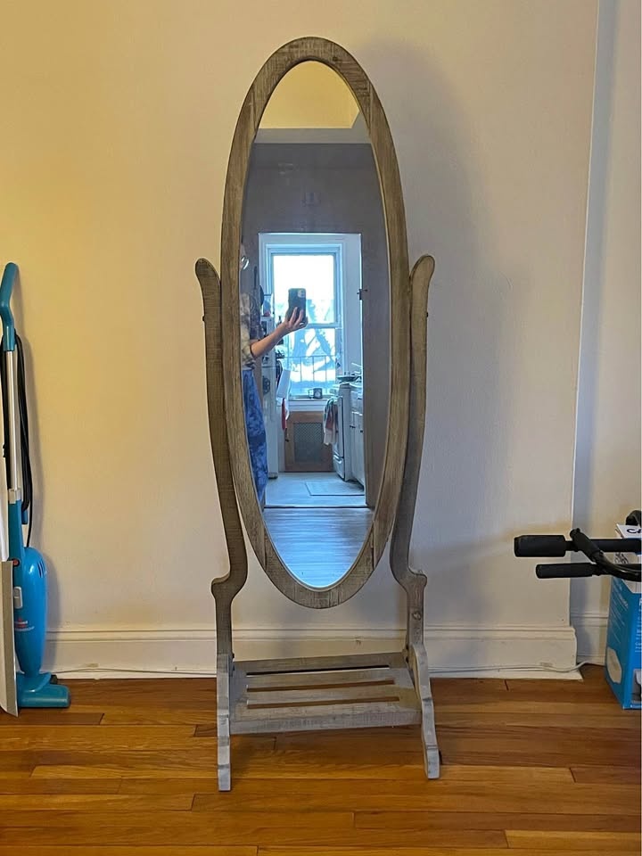 Rustic Wooden Oval full-length Mirror with Shelf