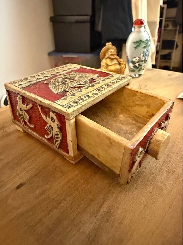 Carved Stone Decorative Box with Drawer
