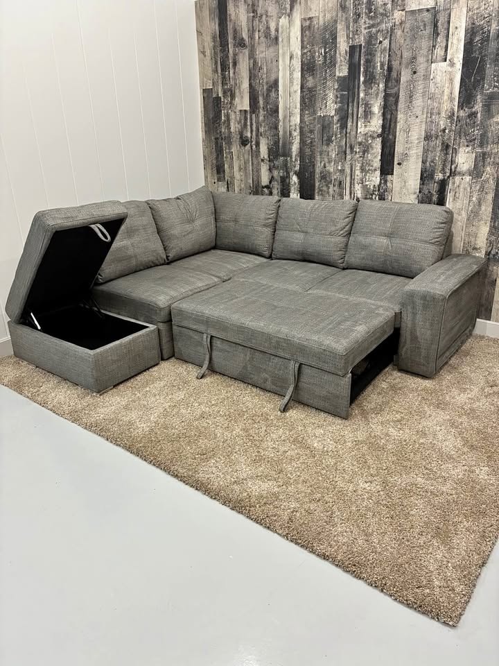 Grey Sleeper Sectional with Storage Ottoman