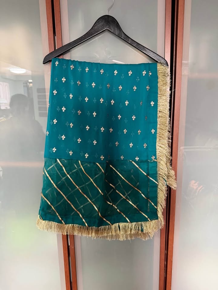 Teal Embroidered Formal Dress w Red Pants & Dupatta - photo 4
