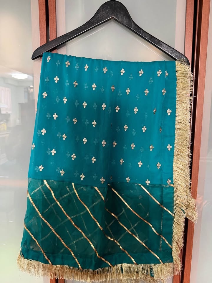 Teal Embroidered Formal Dress w Red Pants & Dupatta - photo 5