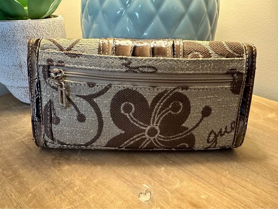 Guess Brown Beige Floral Croc Print Wallet - photo 5