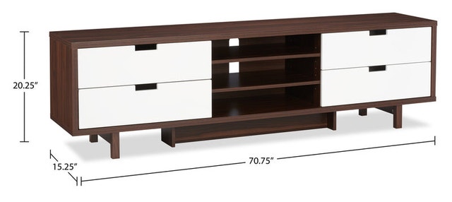 Lovran 71" Modern TV Stand - Dark Walnut & White