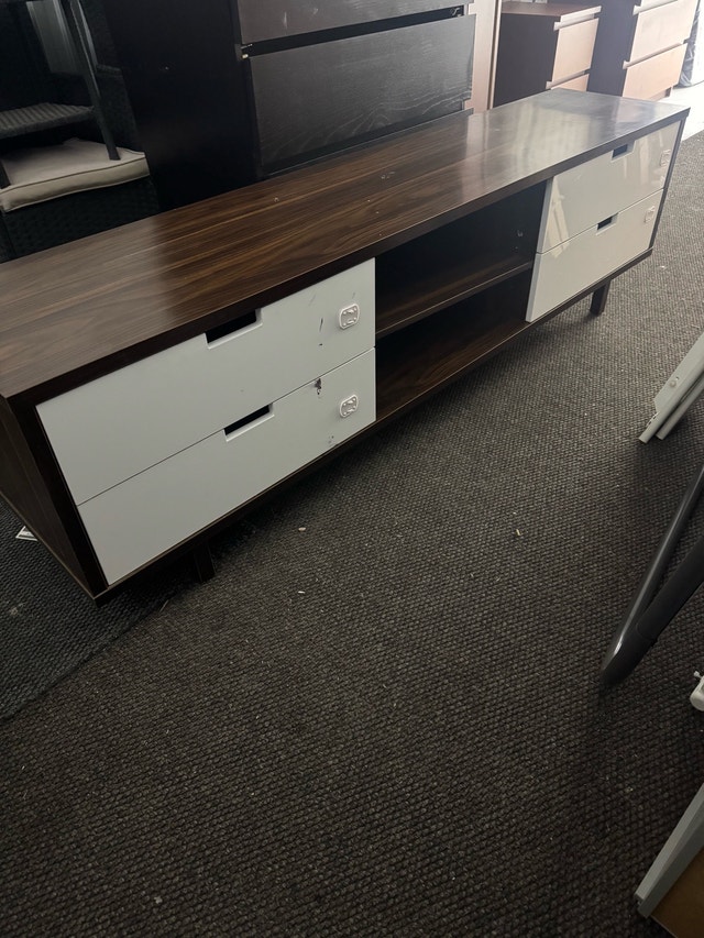 Lovran 71" Modern TV Stand - Dark Walnut & White - photo 3