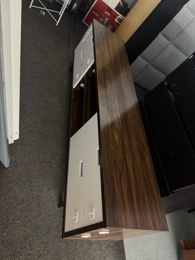 Lovran 71" Modern TV Stand - Dark Walnut & White - photo 4