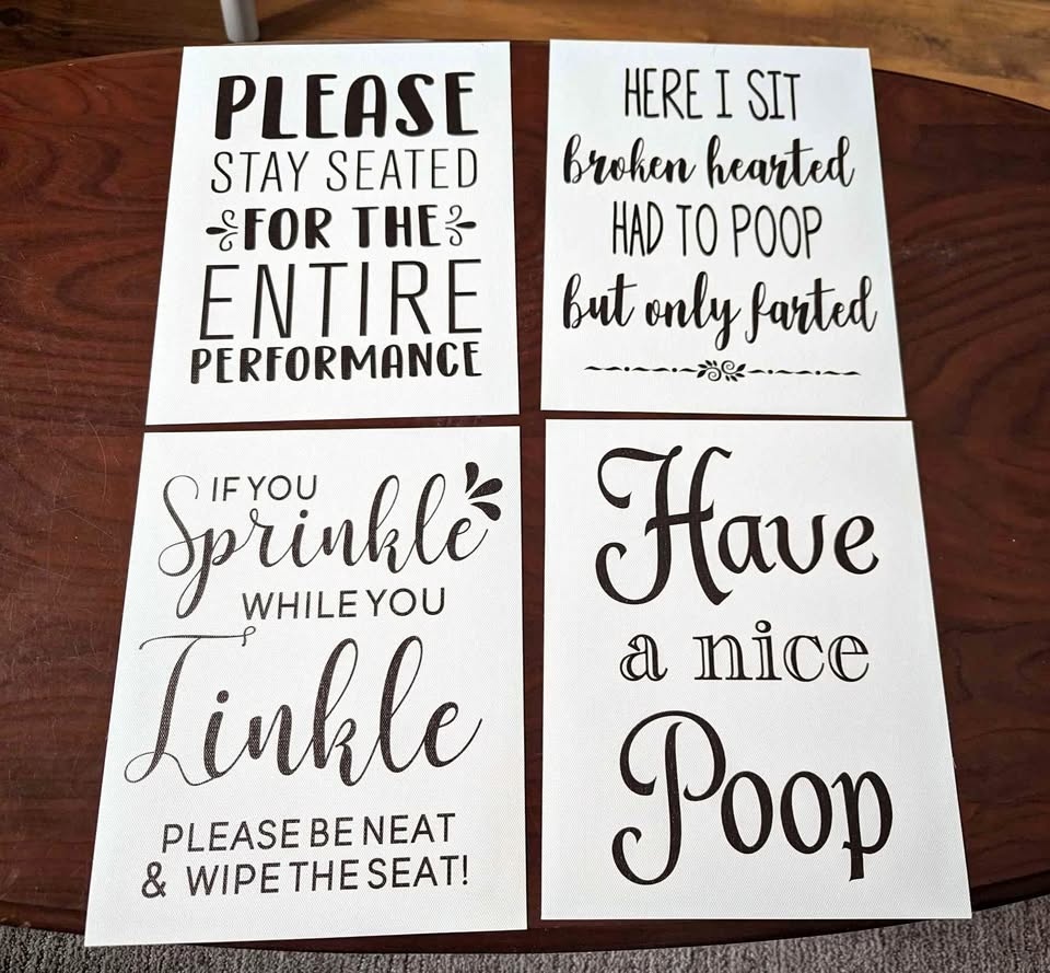 Set of 4 Funny Washroom Wall Art Decor (8x10 inch, unframed)