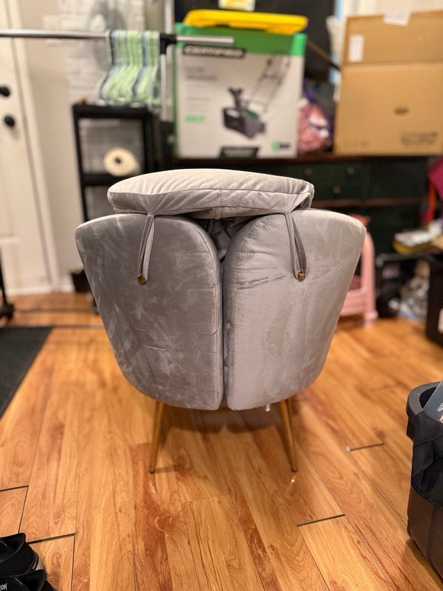 Grey Velvet Accent Chair with Gold Legs - Used (Good Condition) - photo 3